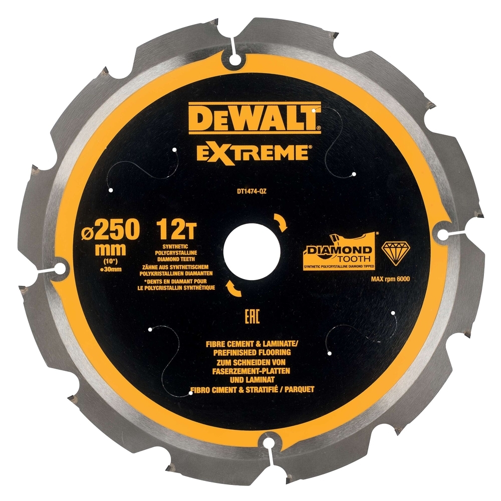 Lame de scie circulaire denture diamant, 250 x 30 mm, 12 dents - DT1474-QZ - DEWALT