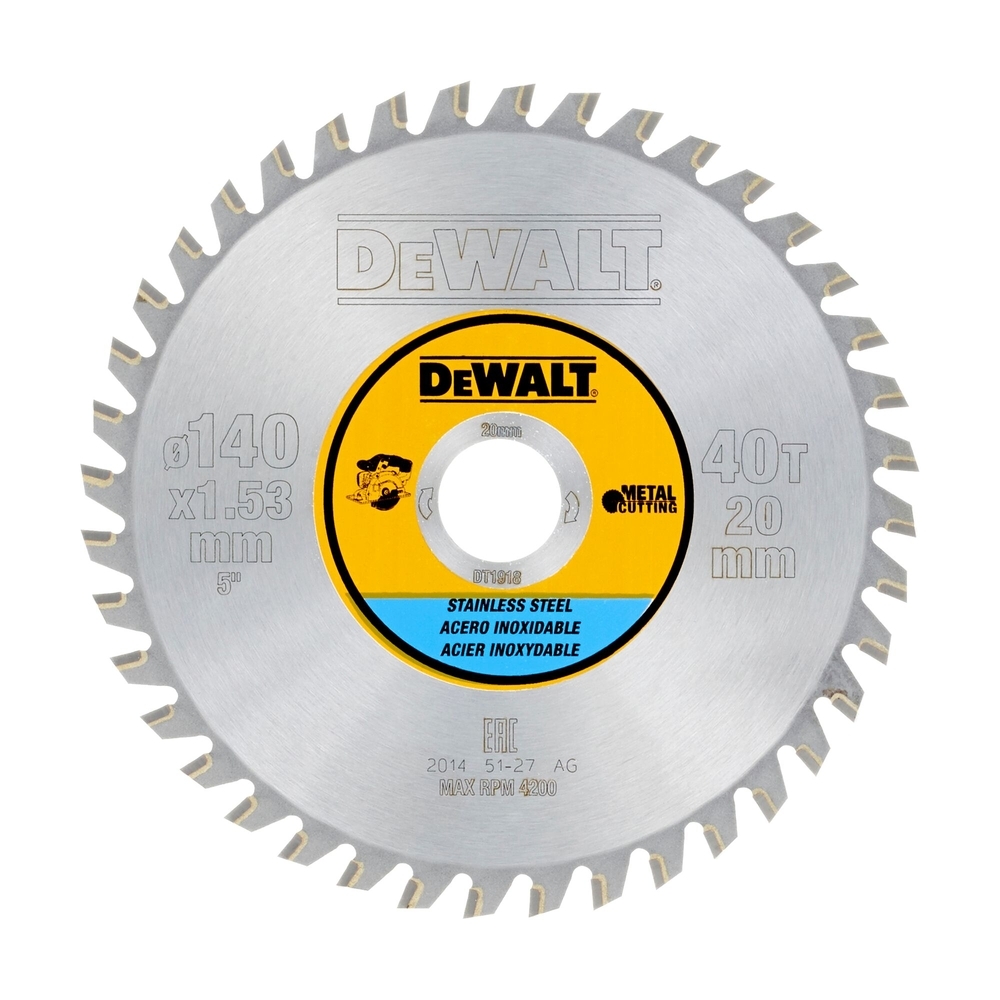 Lame de scie circulaire stationnaire carbure 140 x 20,4 mm, 40 dents, MTCG/inox  - DT1918-QZ - DEWALT