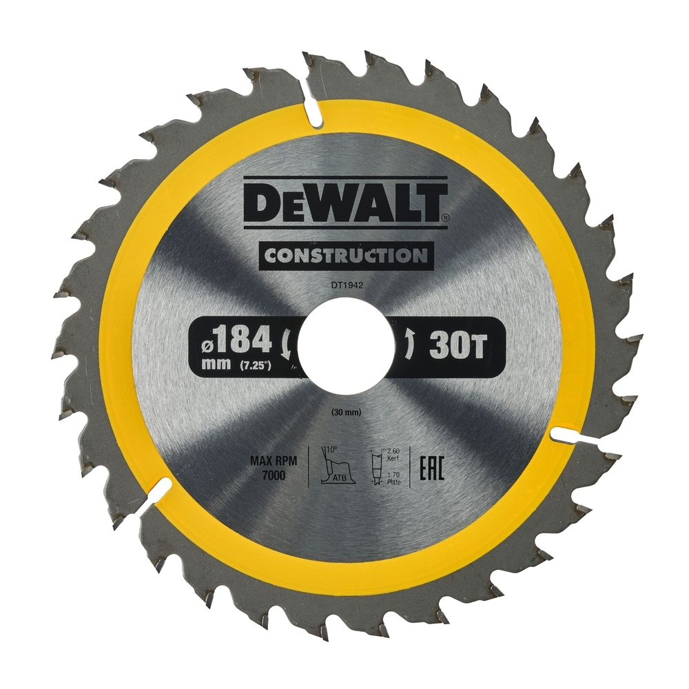 Lame de scie circulaire 184x30 mm 30 dents ATB/tronçonnage angle d'attaque 10 - DT1942-QZ - DEWALT