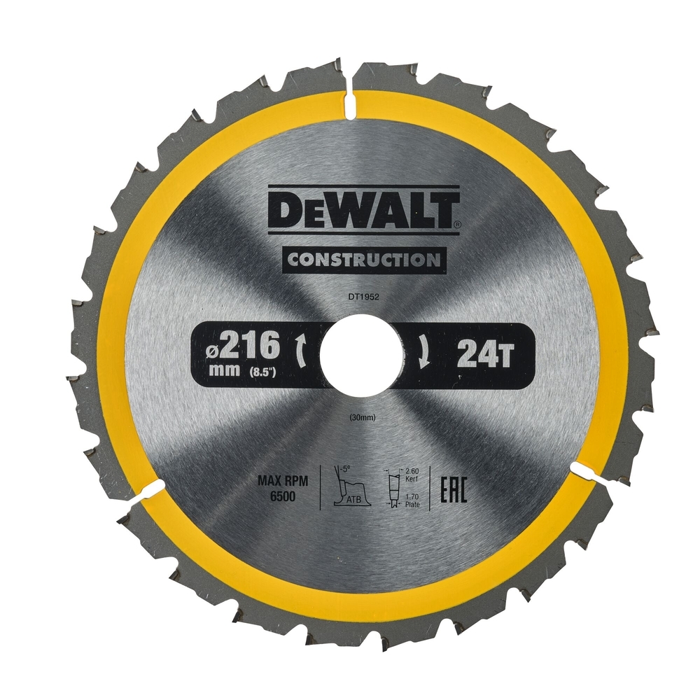Lames de scie circulaire stationnaire carbure construction 216 x 30 mm, 24 dents - DT1952-QZ - DEWALT