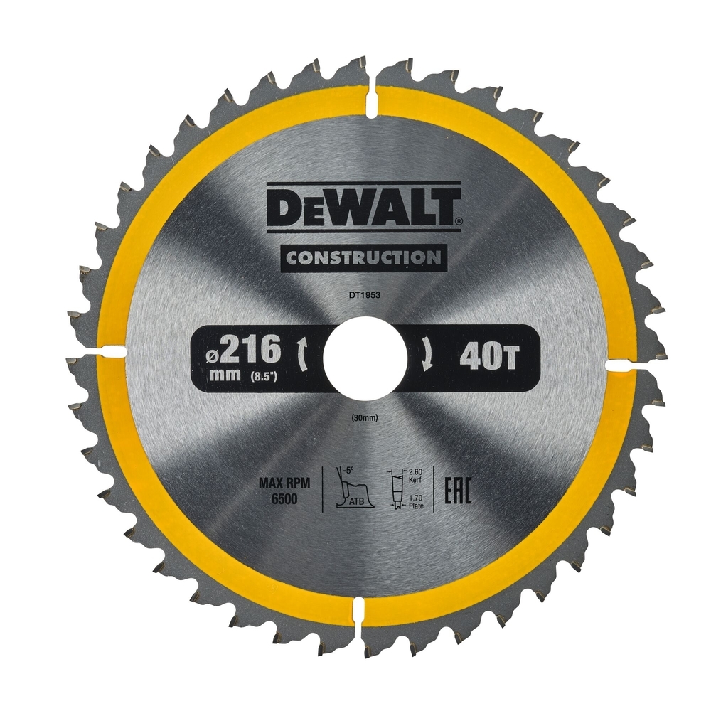 Lames de scie circulaire stationnaire carbure construction 216 x 30 mm, 40 dents - DT1953-QZ - DEWALT