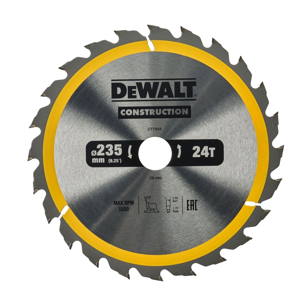 Lame de scie circulaire 235x30 mm, 24 dents, ATB/délignage, angle d'attaque 20 - DT1954-QZ - DEWALT