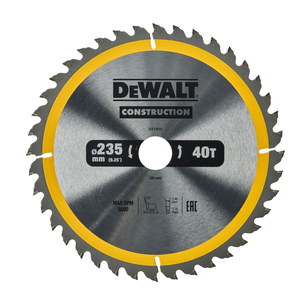 Lame de scie circulaire 235x30 mm, 40 dents, ATB/tronçonnage, angle d'attaque 20 - DT1955-QZ - DEWALT
