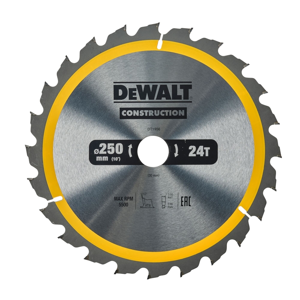 Lames de scie circulaire stationnaire carbure construction 250 x 30 mm, 24 dents - DT1956-QZ - DEWALT