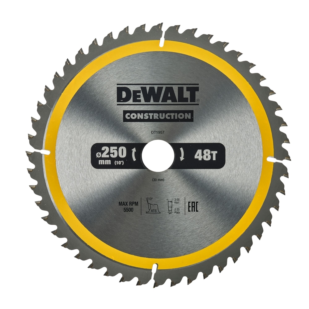 Lames de scie circulaire stationnaire carbure construction 250 x 30 mm, 40 dents - DT1957-QZ - DEWALT