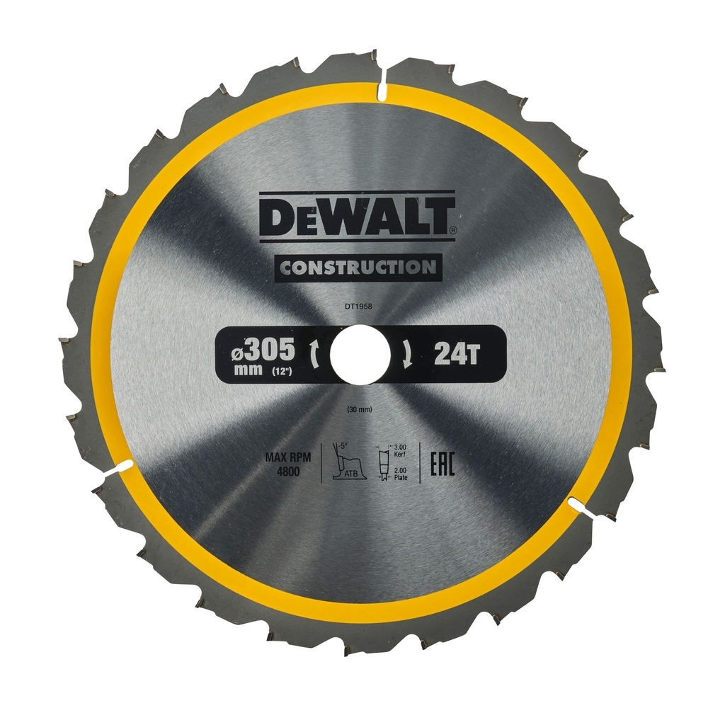 Lames de scie circulaire stationnaire carbure construction 305 x 30 mm, 24 dents - DT1958-QZ - DEWALT