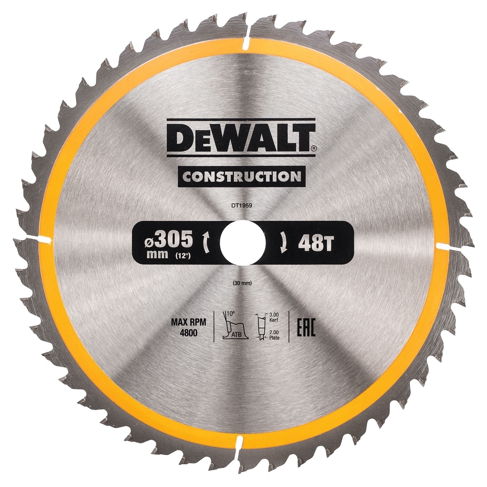 Lames de scie circulaire stationnaire carbure construction 305 x 30 mm, 48 dents - DT1959-QZ - DEWALT