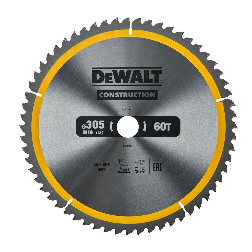 Lames de scie circulaire stationnaire carbure construction 305 x 30 mm, 60 dents - DT1960-QZ - DEWALT