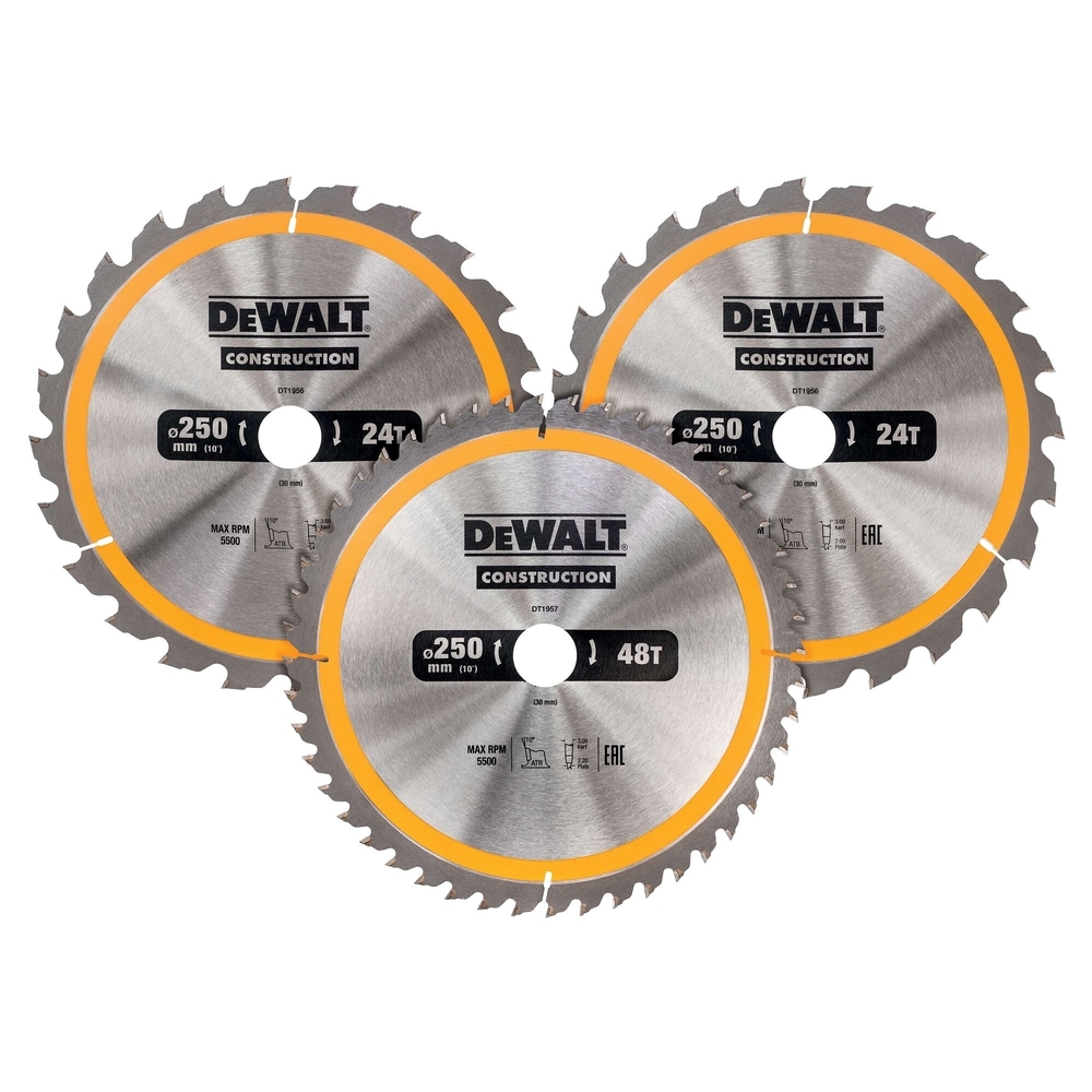 Coffret plastique de 3 lames carbure construction scie circulaire stationnaire - DT1963-QZ - DEWALT