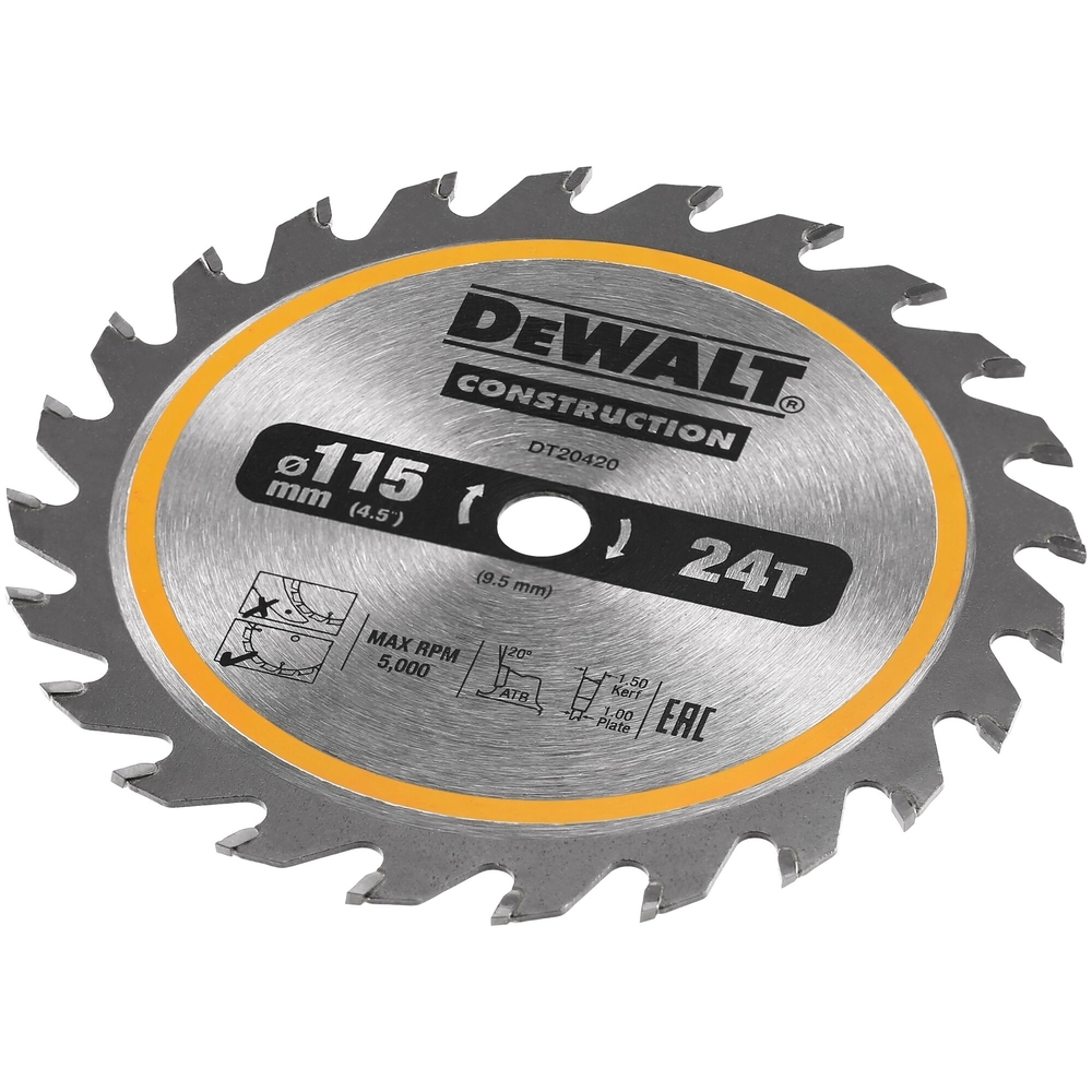 Lame de scie circulaire sans fil carbure construction, 115 x 9,5 mm, 24 dents - DT20420-QZ - DEWALT