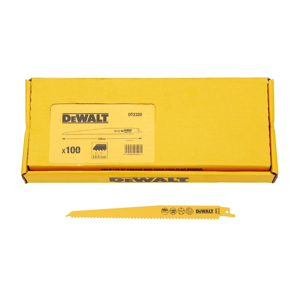 100 lames de scie sabre BiM Plungepoint pour la coupe du bois 228 mm - DT2320-QZ - DEWALT