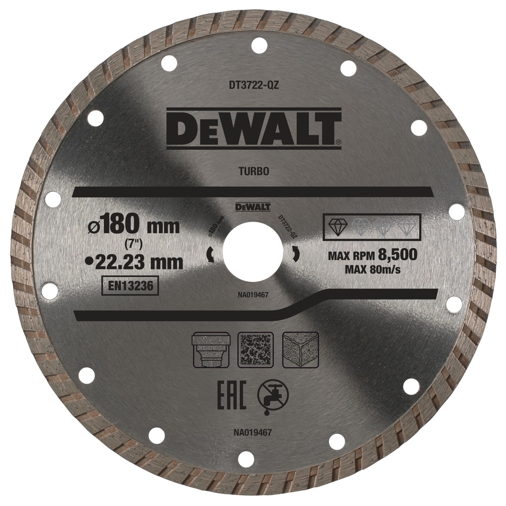 Disque turbo pour matériaux de construction/béton 180 x 22,2 mm - DT3722-QZ - DEWALT