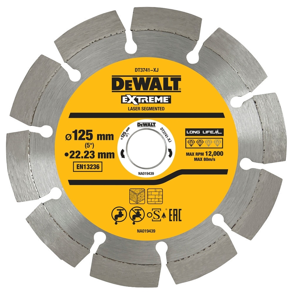 Disque laser matériaux de construction/béton 125x22,2 mm, hauteur segment 7,5 mm - DT3741-XJ - DEWALT
