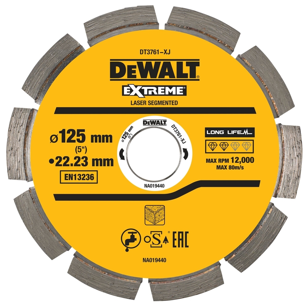 Disque laser pour béton dur/granités 125 x 22,2 mm - hauteur segment 7,5 mm - DT3761-XJ - DEWALT