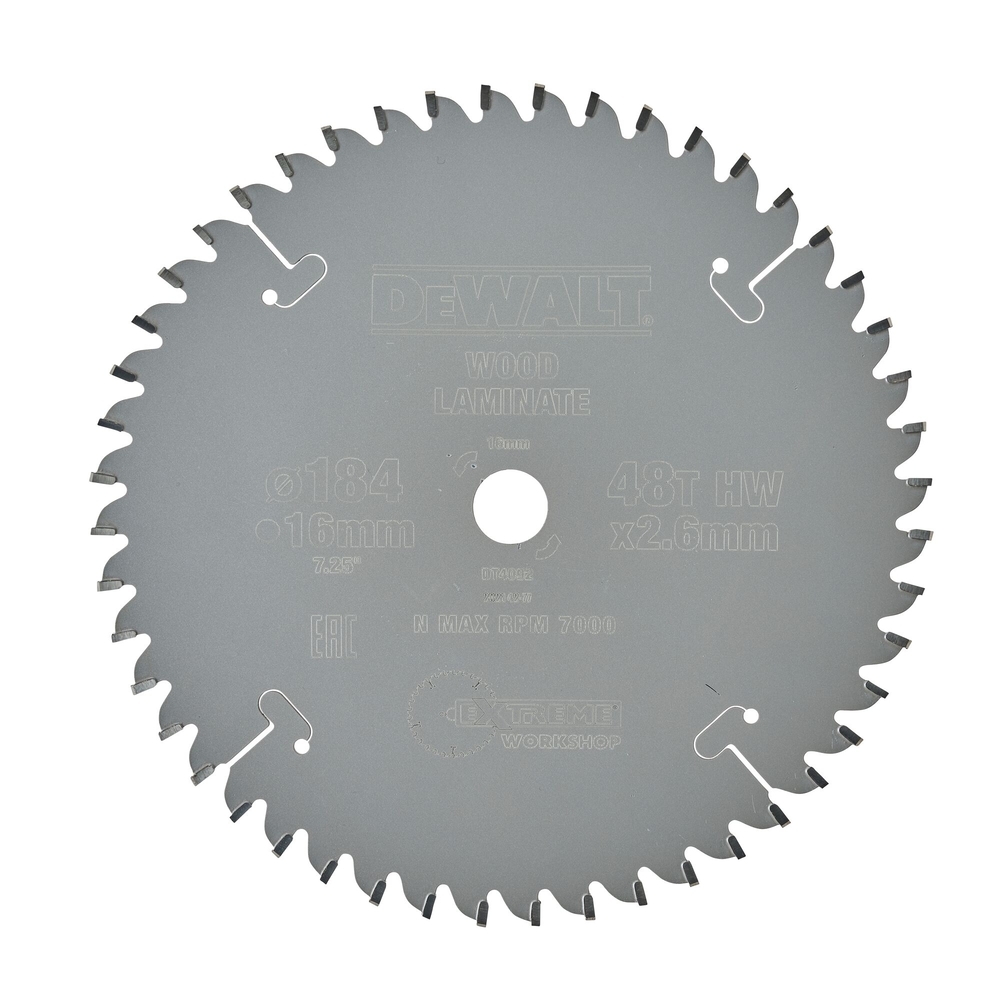 Lame scie circulaire 184x16mm, 48 dents, ATB/coupe très fine, angle d'attaque -5 - DT4092-QZ - DEWALT