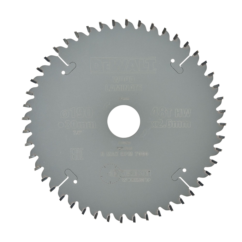 Lame scie circulaire 190x30mm, 48 dents, TCG/coupe très fine, angle d'attaque -5 - DT4094-QZ - DEWALT