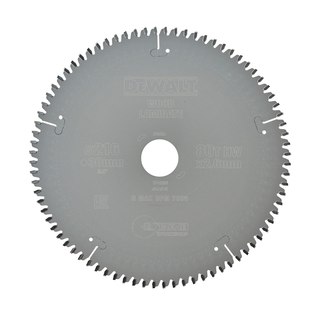Lame de scie circulaire 216 x 30 mm, 80 dents, TCG, angle d'attaque -5 - DT4286-QZ - DEWALT