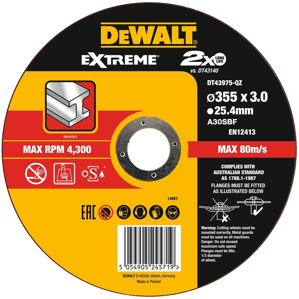 Disque à tronçonner 355 x 3 x 25,4 mm - DT43975-QZ - DEWALT