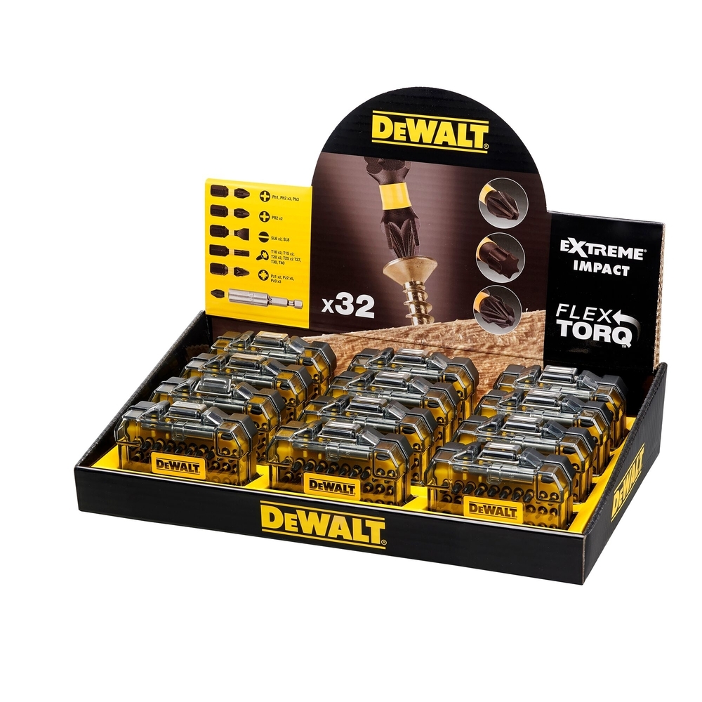 Présentoir de 12 coffrets de 32 pièces avec embouts de vissage impact-torsion - DT70523TM-QZ - DEWALT