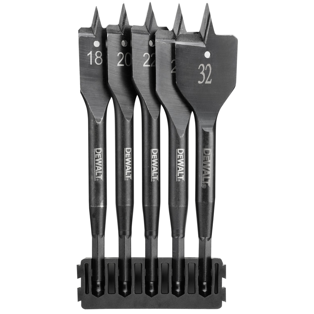 Barrette de 5 mèches à bois plates Ø 18 mm / 20 mm / 22 mm / 25 mm / 32 mm - DT70832-QZ - DEWALT