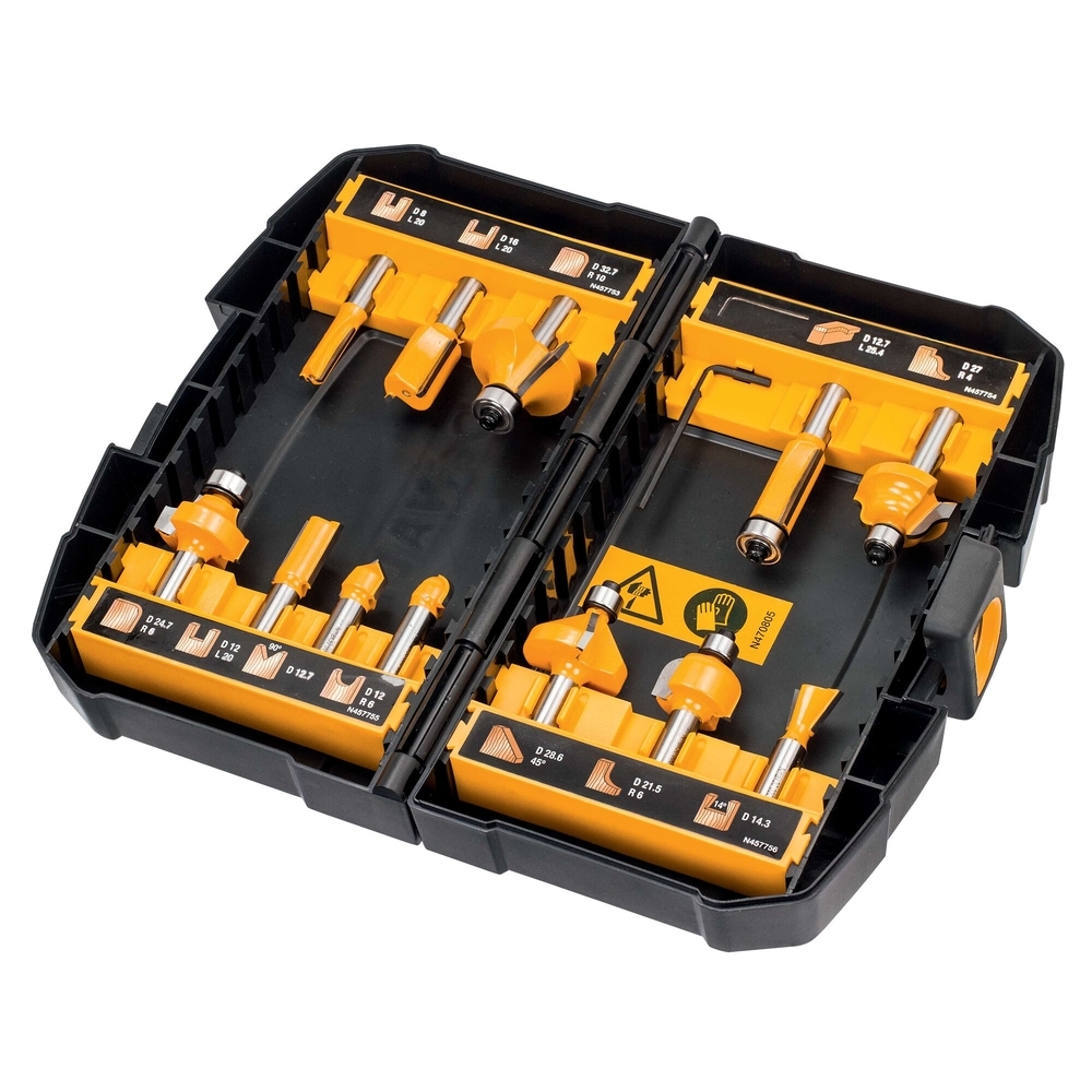 Coffret de 12 fraises de défonceuse diamètre 8 mm - DT90016-QZ - DEWALT