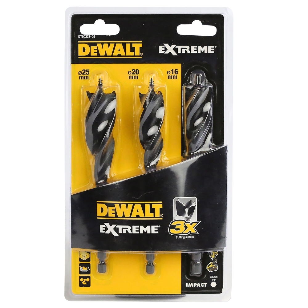 3 mèches à bois 3 pointes Extreme diamètre 16, 20, 25 mm - DT90237-QZ - DEWALT