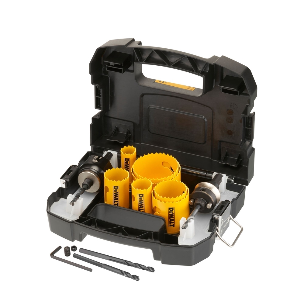 Coffret 7 scies cloche + petit et large mandrin QUICK CHANGE et 2 mèches pilotes - DT90353-QZ - DEWALT