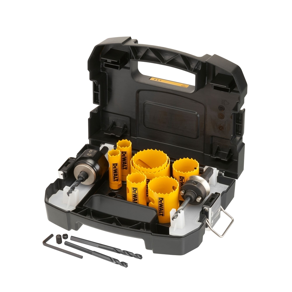Coffret 7 scies cloche + petit et large mandrin QUICK CHANGE et 2 mèches pilotes - DT90355-QZ - DEWALT