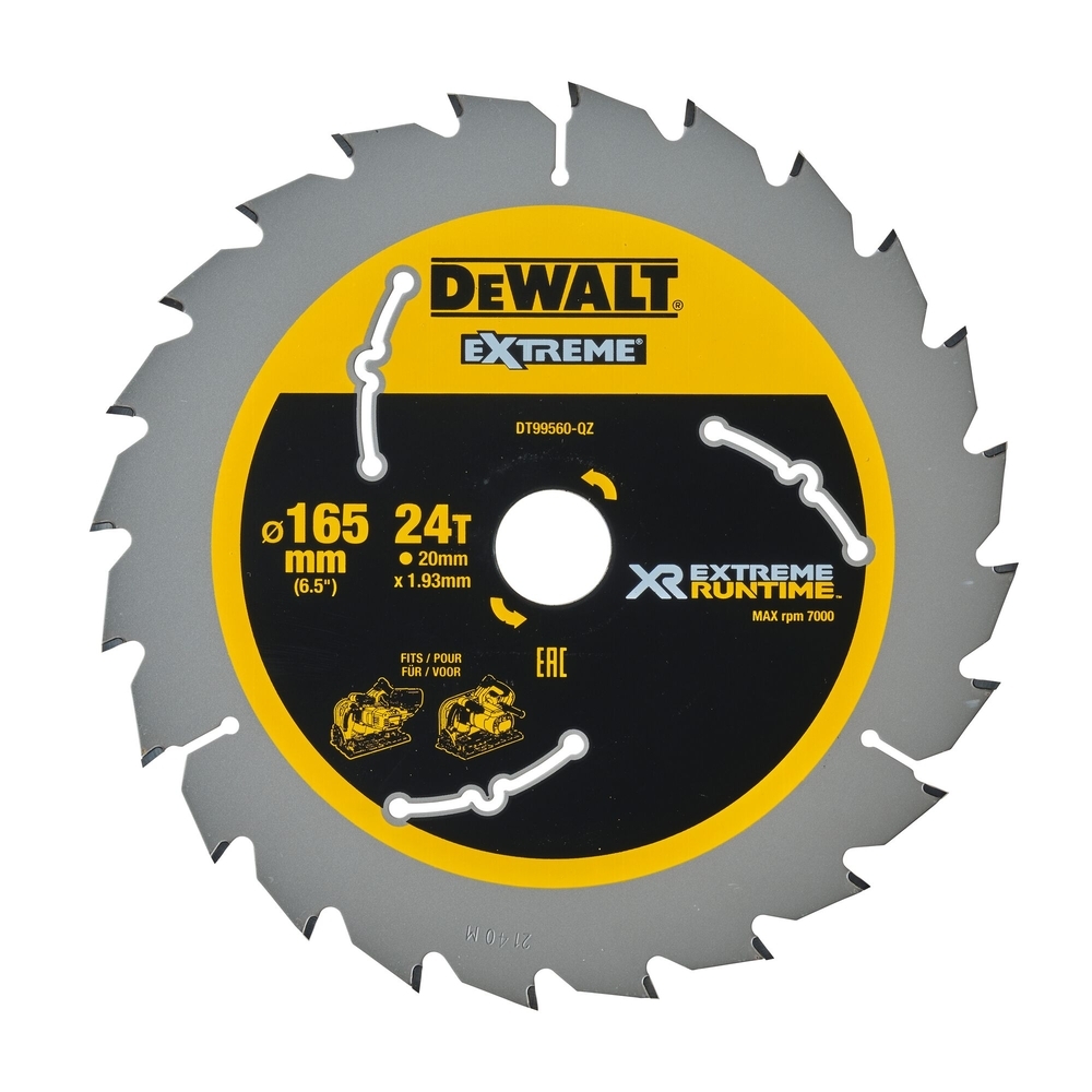 Lame de scie circulaire plongeante carbure XR Runtime, 165 x 20 mm 24 dents - DT99560-QZ - DEWALT