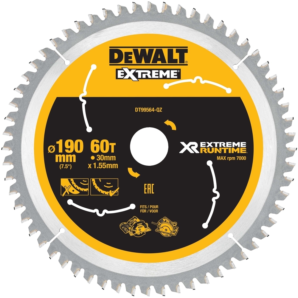 Lame de scie circulaire 190x30 mm, 60 dents, ATB/tronçonnage, angle d'attaque 25 - DT99564-QZ - DEWALT