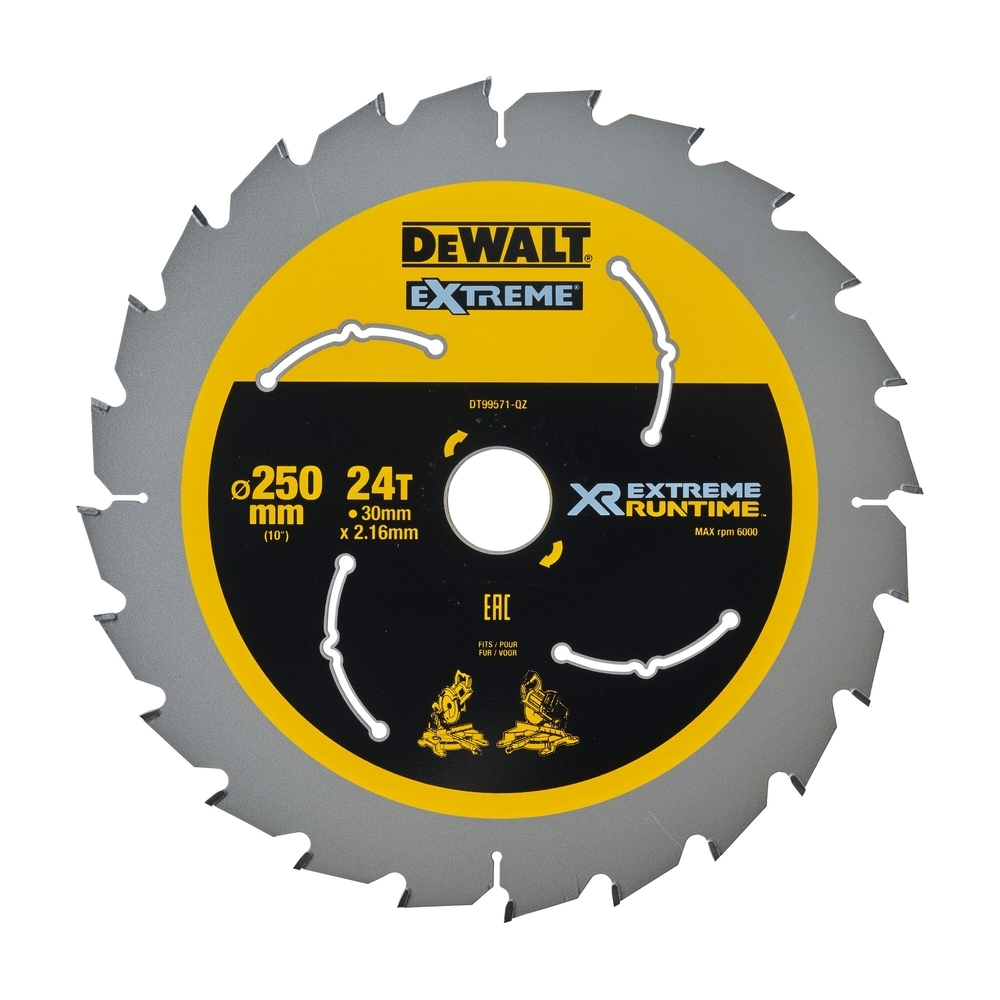 Lame de scie circulaire stationnaire carbure XR Runtime, 250 x 30 mm, 24 dents - DT99571-QZ - DEWALT