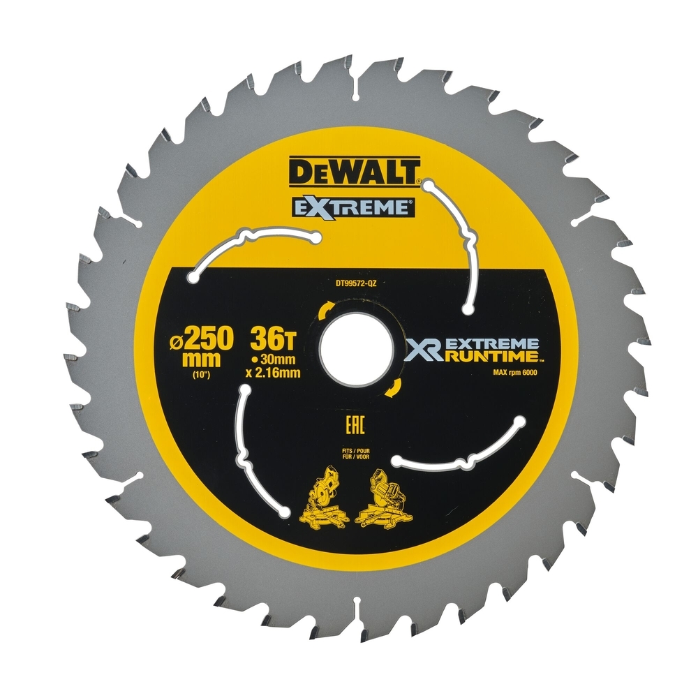 Lame de scie circulaire stationnaire carbure XR Runtime, 250 x 30 mm, 36 dents - DT99572-QZ - DEWALT