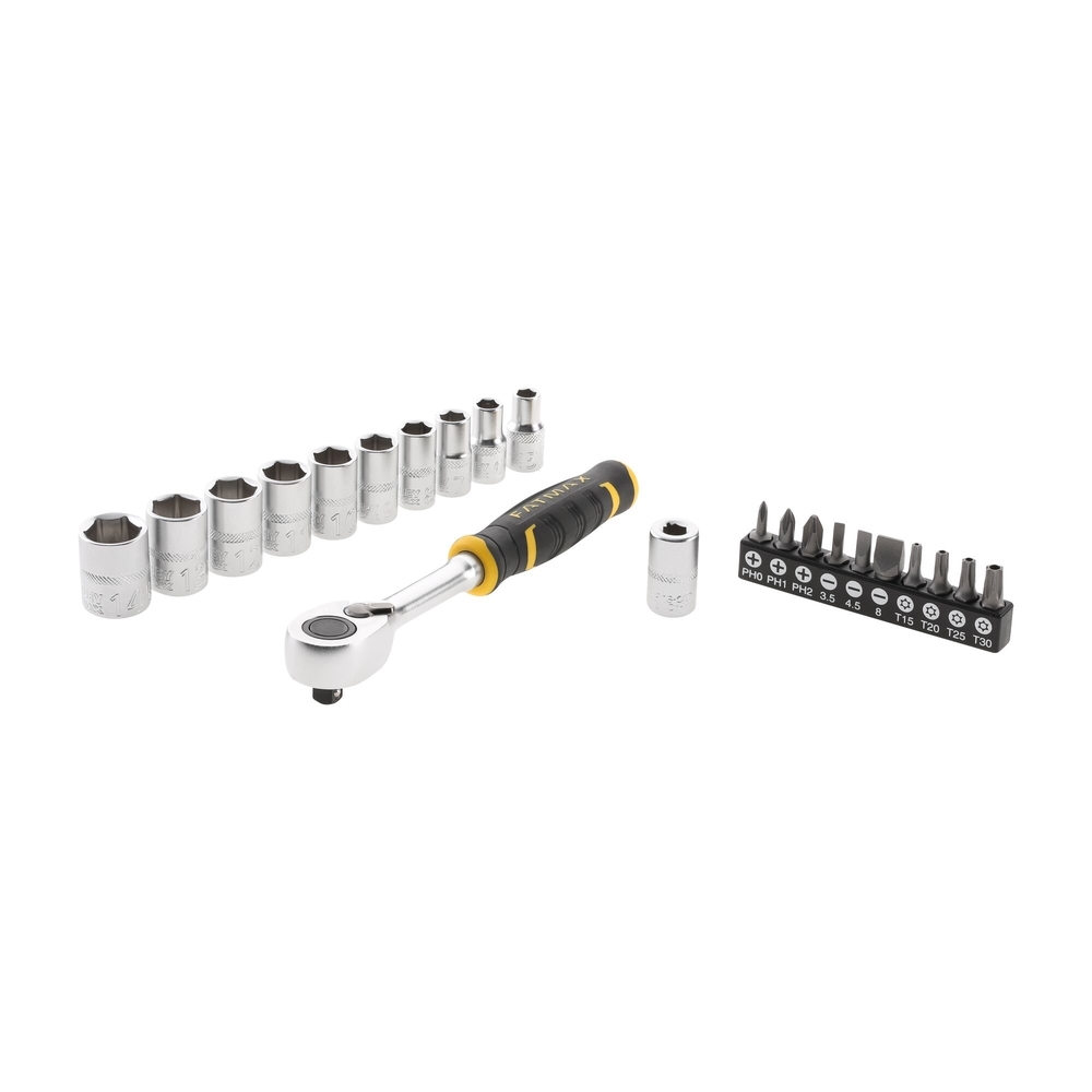 Cliquet 120 dents - 1/4’’ + 10 douilles + 10 embouts + porte-embout - 22 pièces - FMMT82679-0 - STANLEY FATMAX