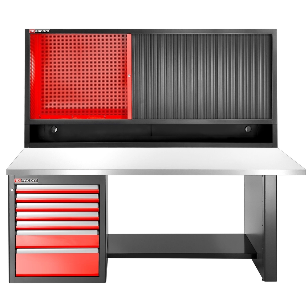 Établi 2,2 m 7 tiroirs 569x421mm plateau inox armoire rideau version basse - FACOM - JLS3-2MS7DSCL