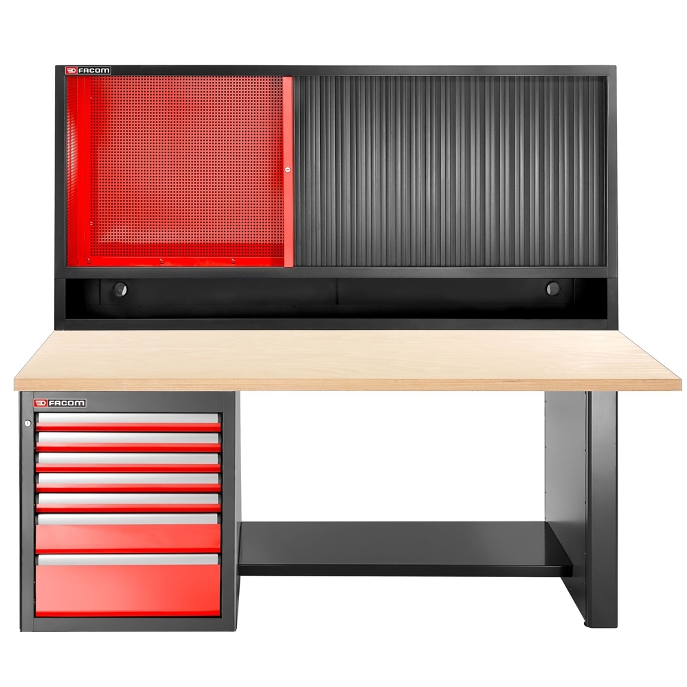 Établi 2,2 m 7 tiroirs 569x421mm plateau bois armoire rideau version basse - FACOM - JLS3-2MW7DSCL