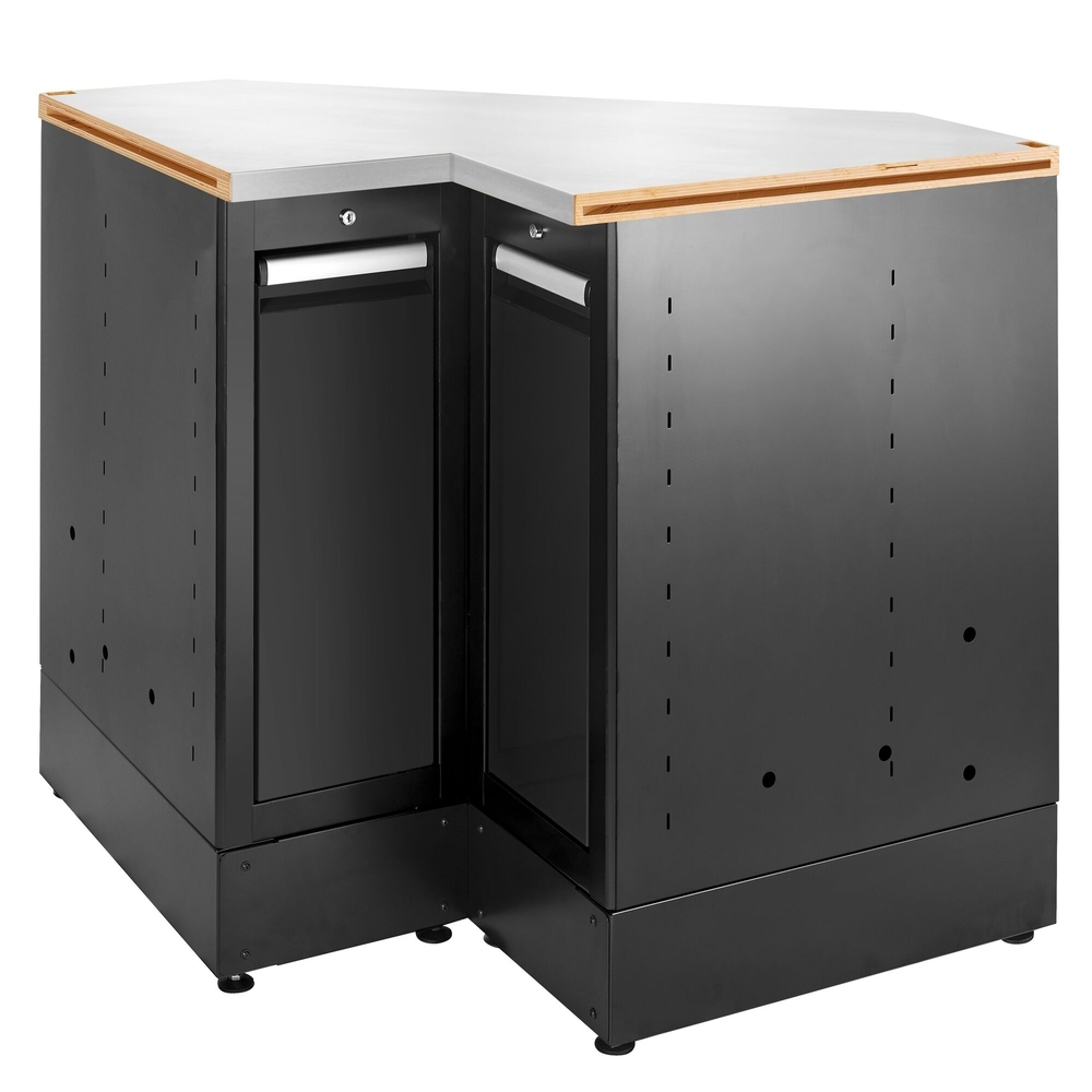 Meuble bas angle 2 tiroirs verticaux plateau inox noir - FACOM - JLS3-MBSCSGBS