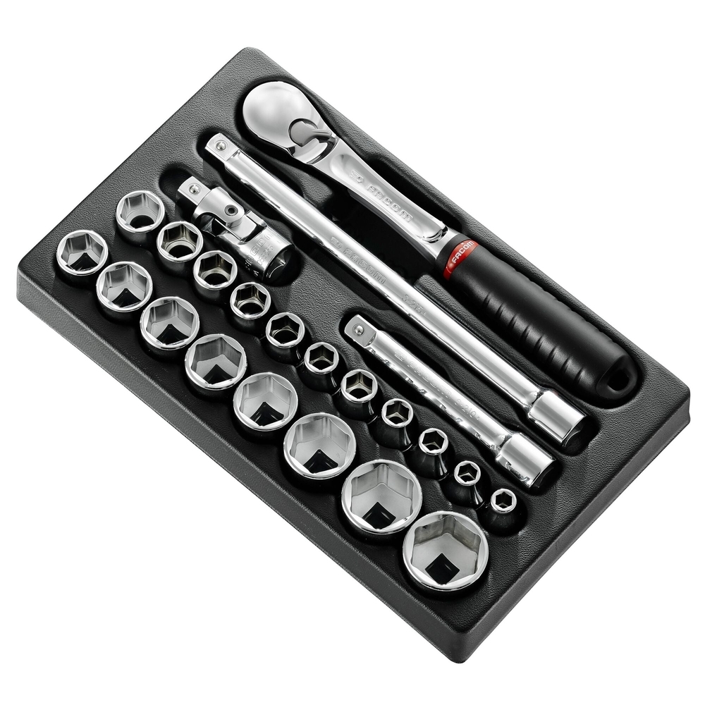 Module douilles 6 pans métriques 23 pièces 1/2