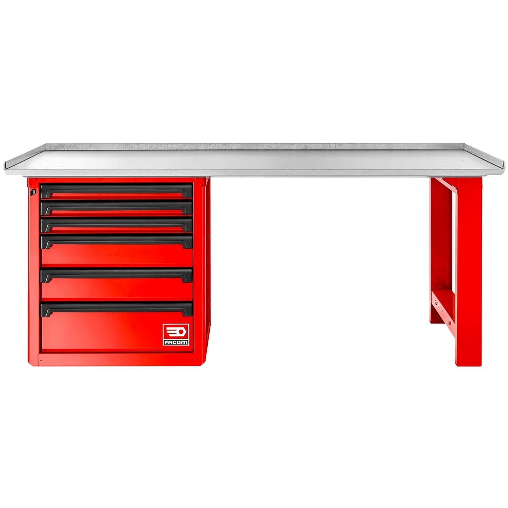 Établi avec plateau galvanisé et meuble bas 6 tiroirs - rouge - RWS2 - FACOM - RWS2-2MG6D