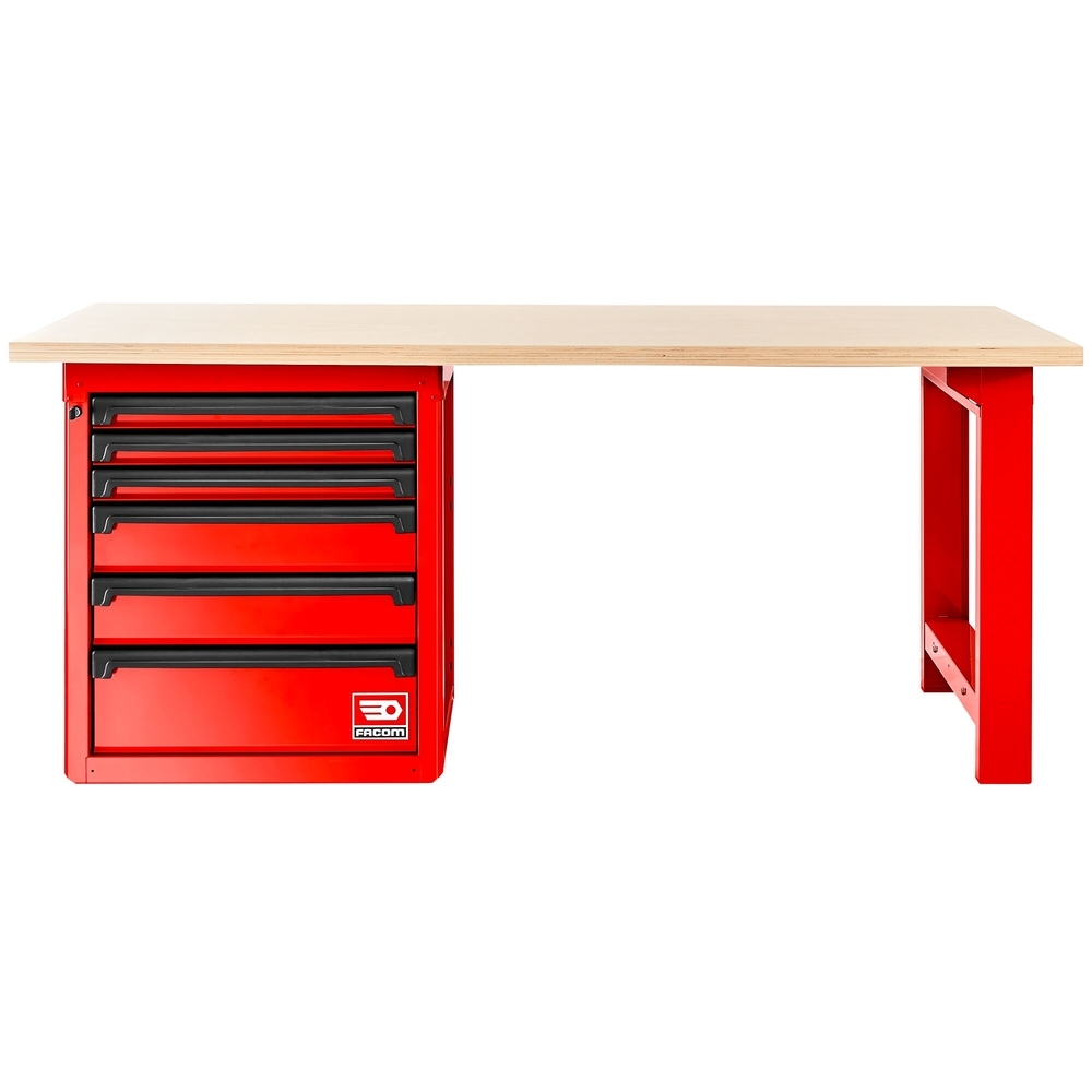 Établi avec plateau bois et meuble bas 6 tiroirs - rouge - RWS2 - FACOM - RWS2-2MW6D