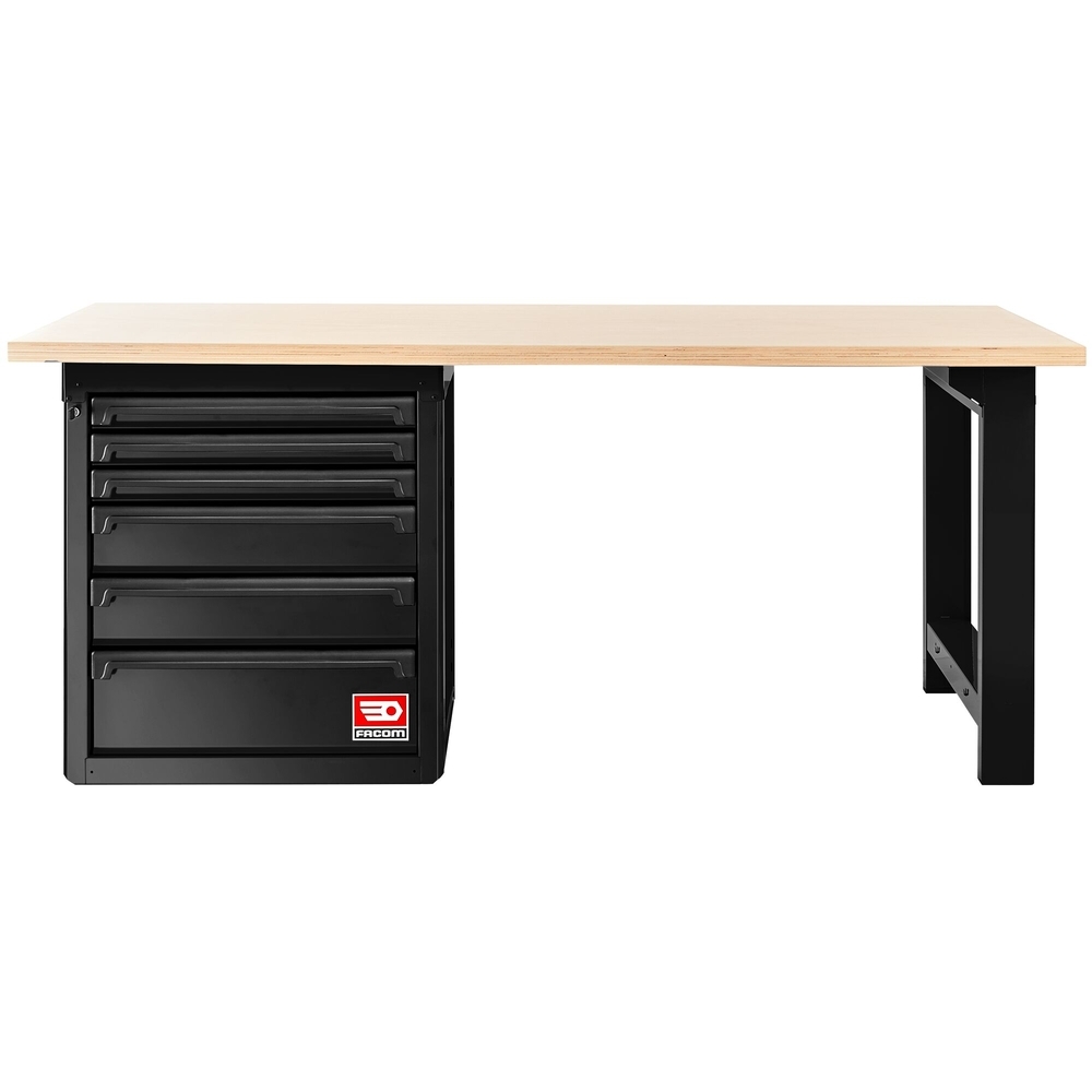 Établi avec plateau bois et meuble bas 6 tiroirs - noir - RWS2 - FACOM - RWS2-2MW6DBS
