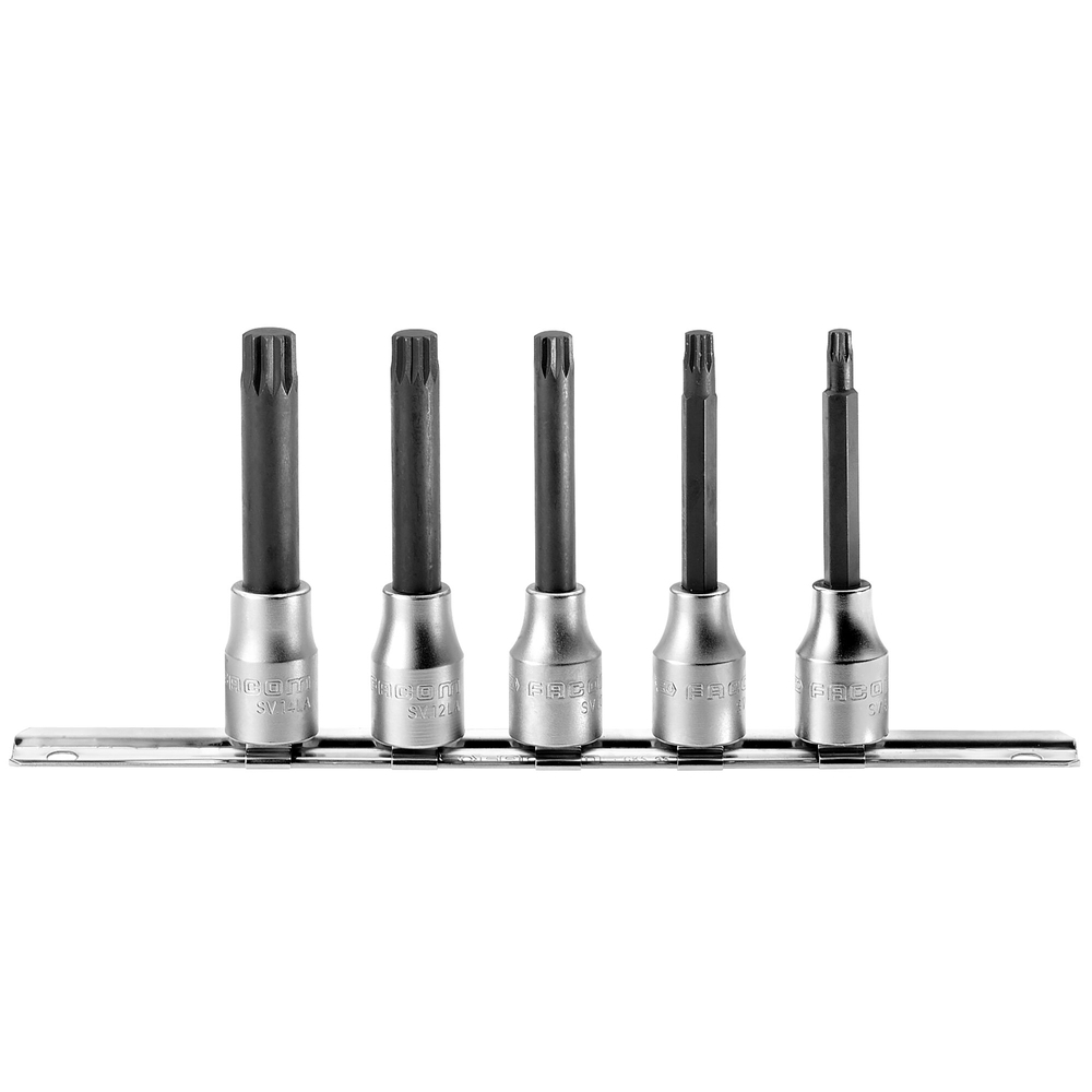 Jeu de 5 douilles tournevis denture multiple XZN carré 1/2