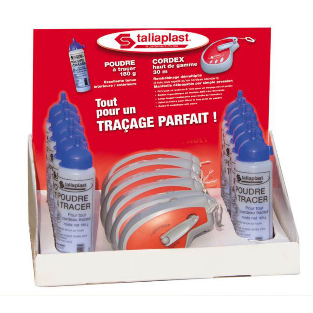 PRESENTOIR DE 6 CORDEX PRO 30M + 12 POUDRES BLEUES 180G TALIAPLAST - 400435