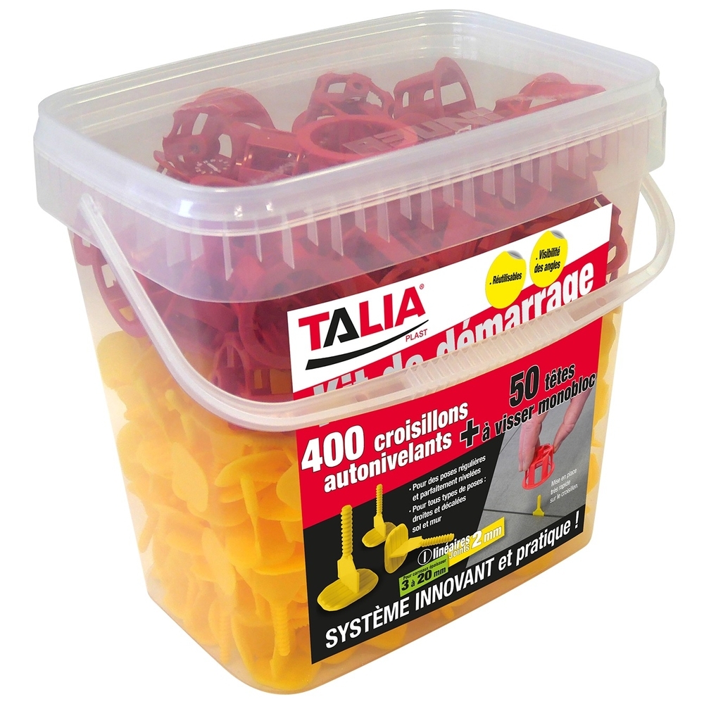 Kit 400 croisillons lineaires 2mm + 50 tetes monoblocs rouges - TALIAPLAST - 404207