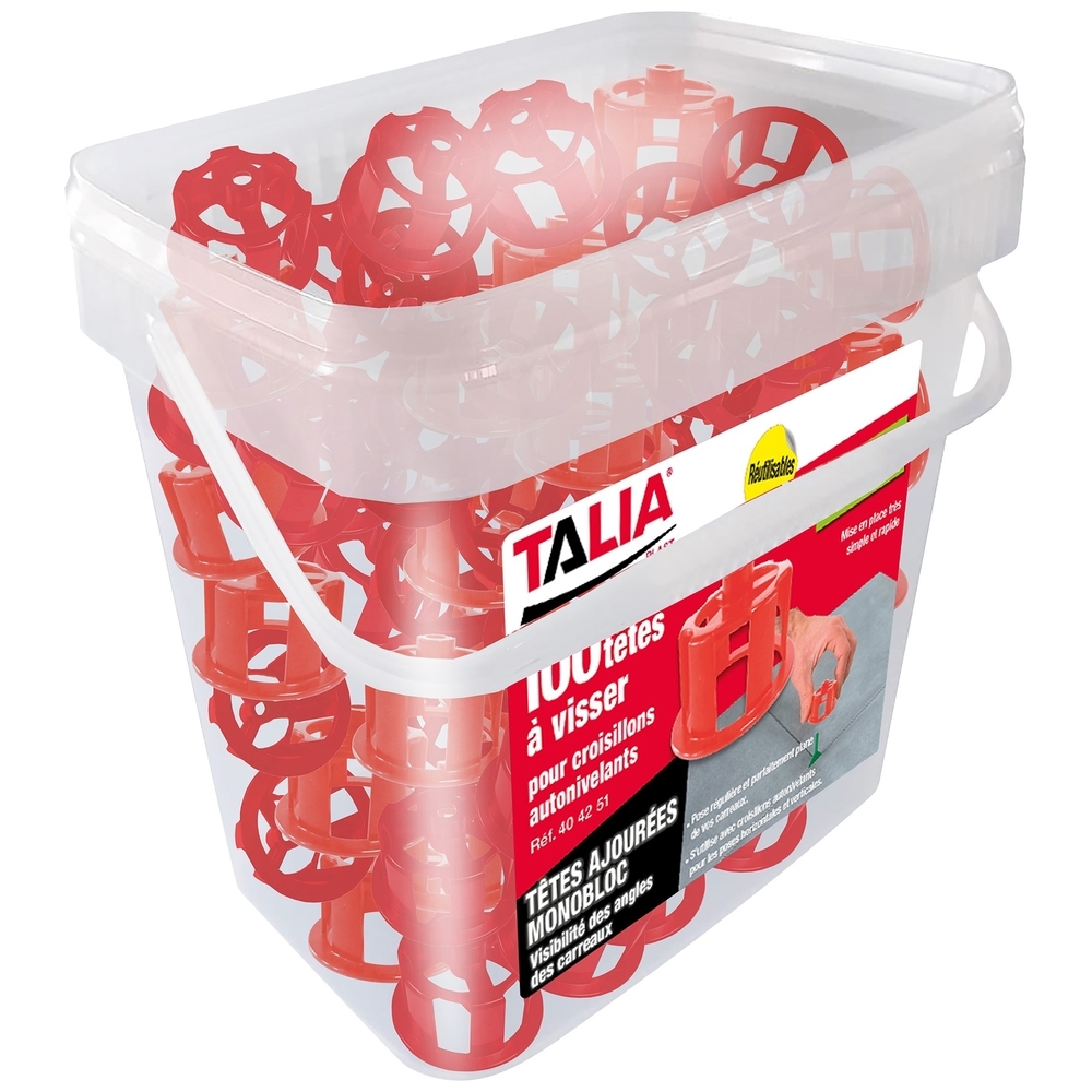 Têtes à visser monoblocs rouges pour carreaux de 3 à 30mm (seau de 100 pièces) - TALIAPLAST - 404251