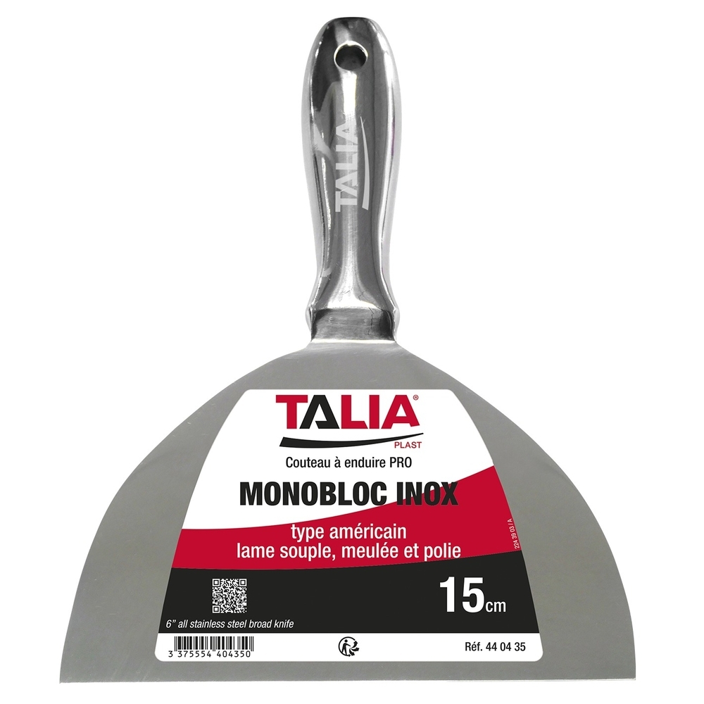 Couteau à enduire monobloc type américain inox 15cm - TALIAPLAST - 440435