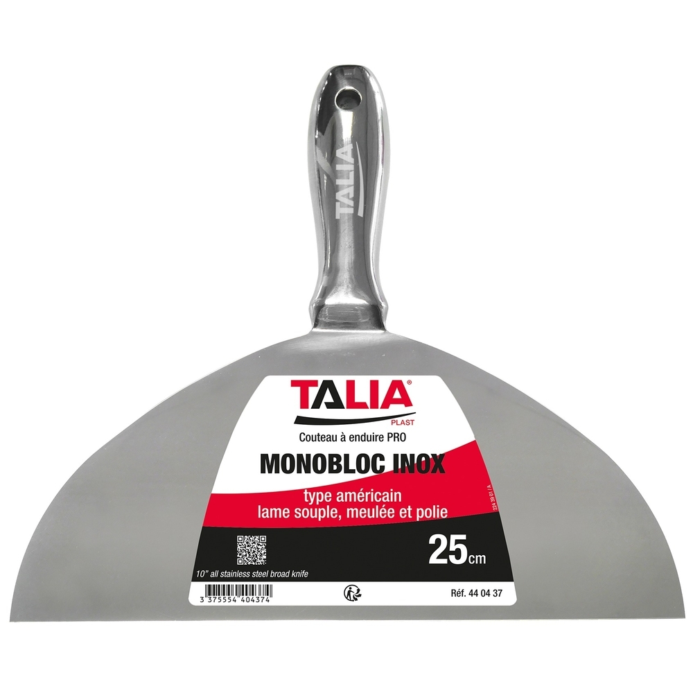 Couteau à enduire monobloc type américain inox 25cm - TALIAPLAST - 440437