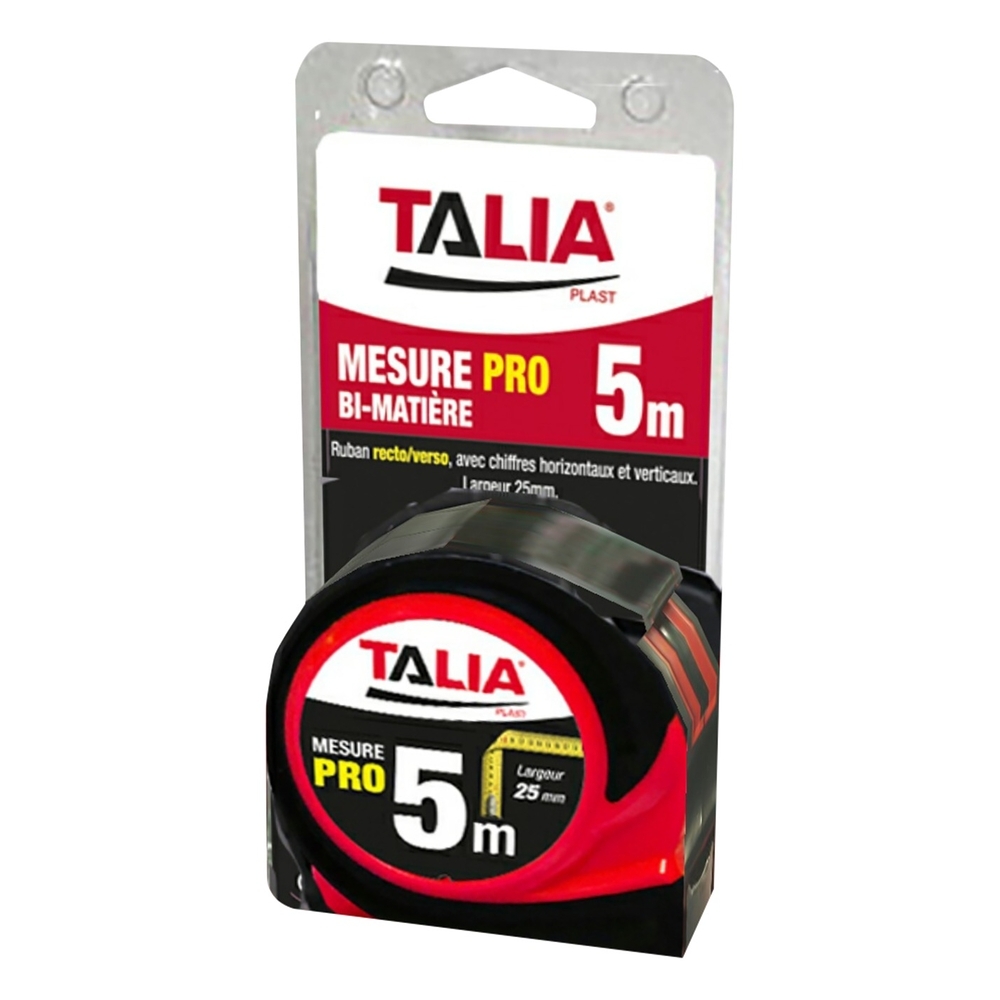 Quintuple metre boitier rouge bi-matière 25mm - TALIAPLAST - 490765