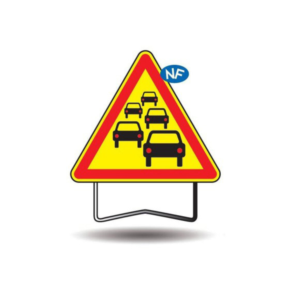 Panneau de signalisation AK30 1000 classe T1 RALENTISSEMENT-BOUCHON + PIED - TALIAPLAST - 522010