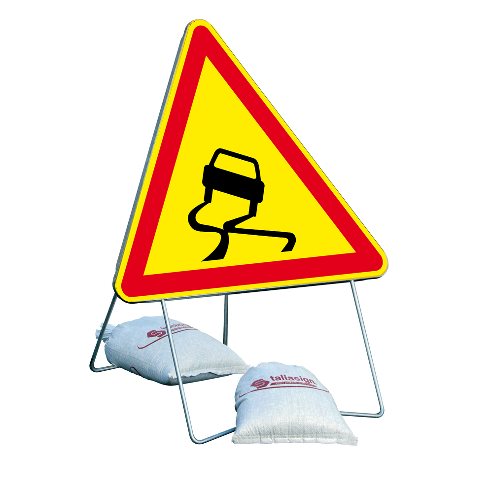 Panneau de signalisation AK4 700 classe T1 chaussée glissante + PIED - TALIAPLAST - 522403