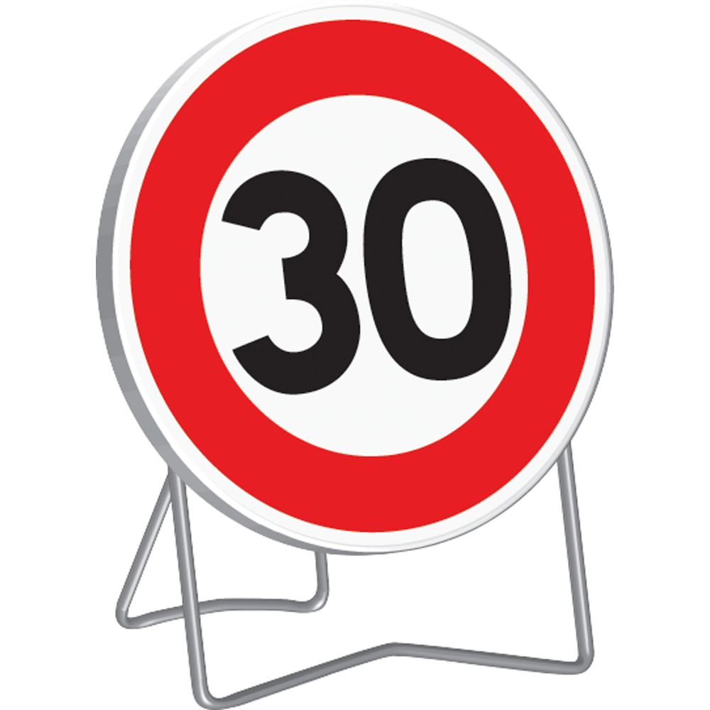 Panneau de limitation de vitesse 30 Km/h B14 850 mm classe T1 + PIED - TALIAPLAST - 524012